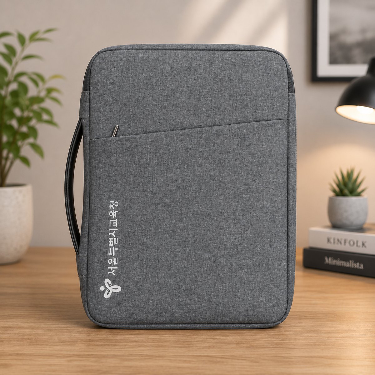 Premium Grey Laptop Sleeve Bag with Side Handle and Front Pocket