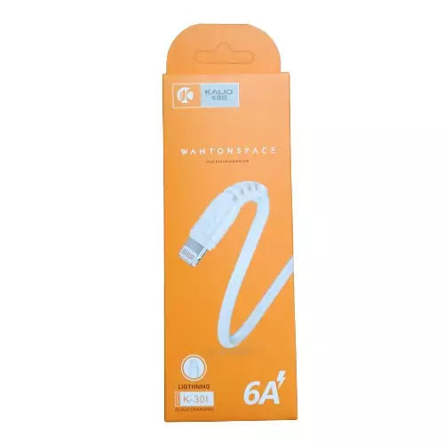Wantonspace K-301 Lightning 6A fast data cable orange retail box back view showing cable and specifications